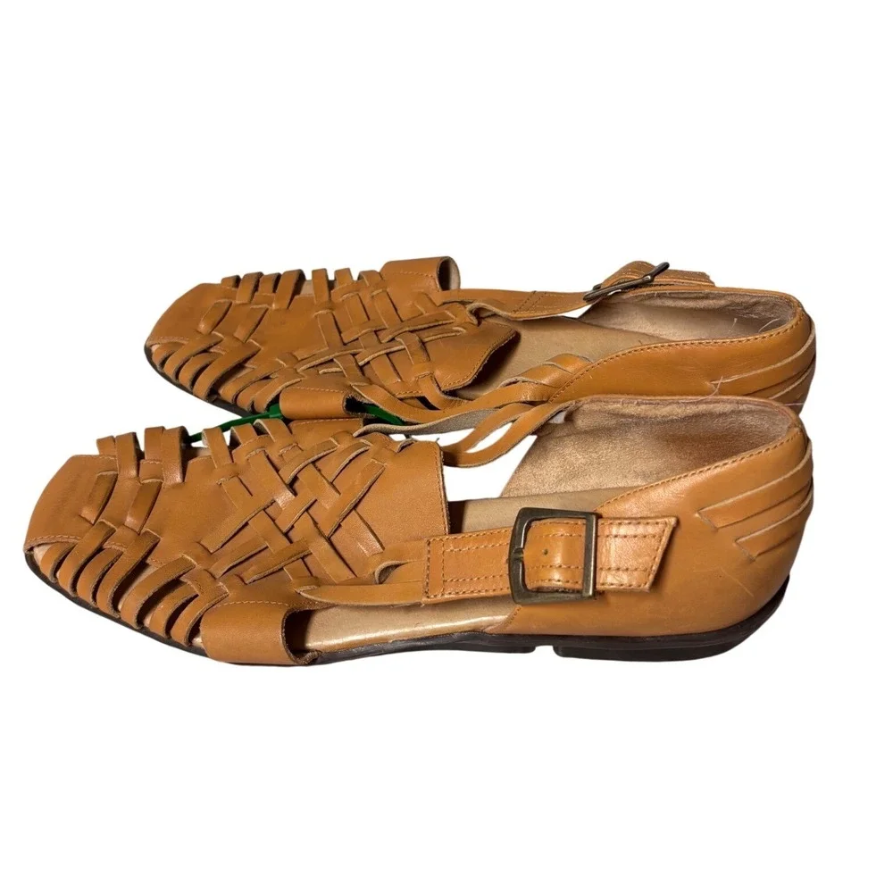 Aerosoles Tan Leather Huarache Woven Sandals Flats Buckle Women US 10 EU 8